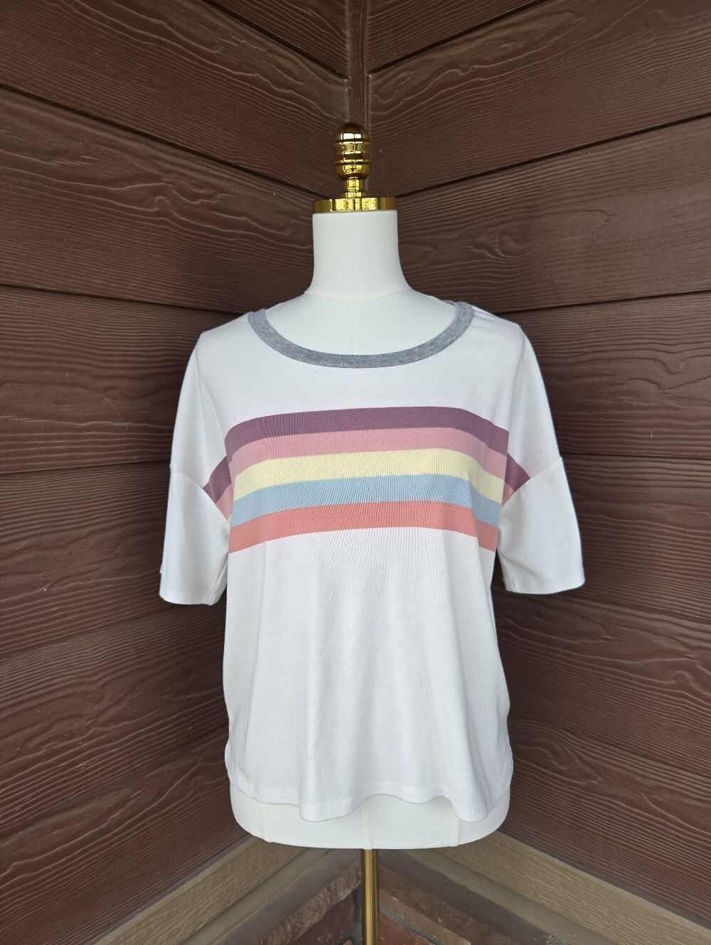 PINK REPUBLIC Rainbow Stripe Short Sleeve Top Women’s Size XL